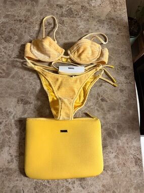 triangl swimwear Yellow Textured Bikini Set with Matching Pouch